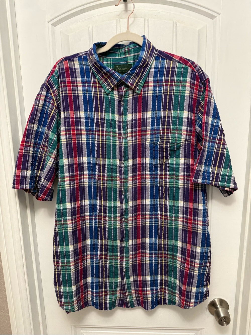 Scandia Woods Seersucker Plaid Button SS Shirt Men XLT Classic Multicolor (58-2)